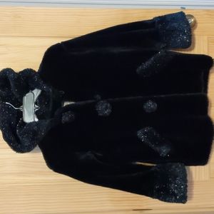 KC Collection USA Girls' Black Faux Fur Hooded Winter Coat